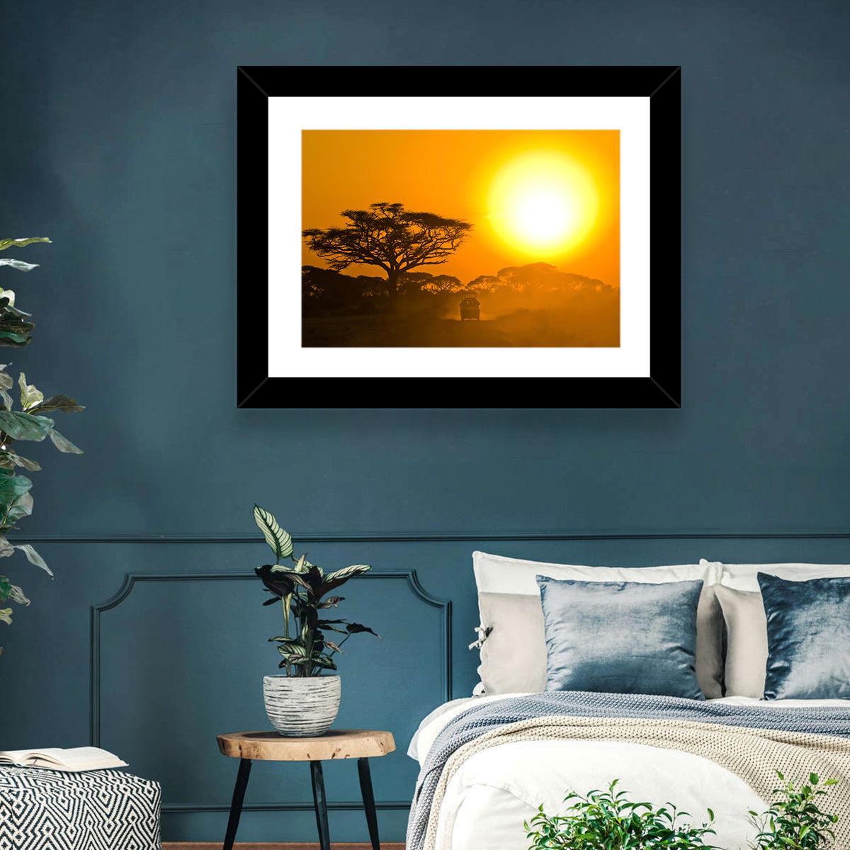 Jeep on Savannah at Sunset Wall Art in a room, landscape