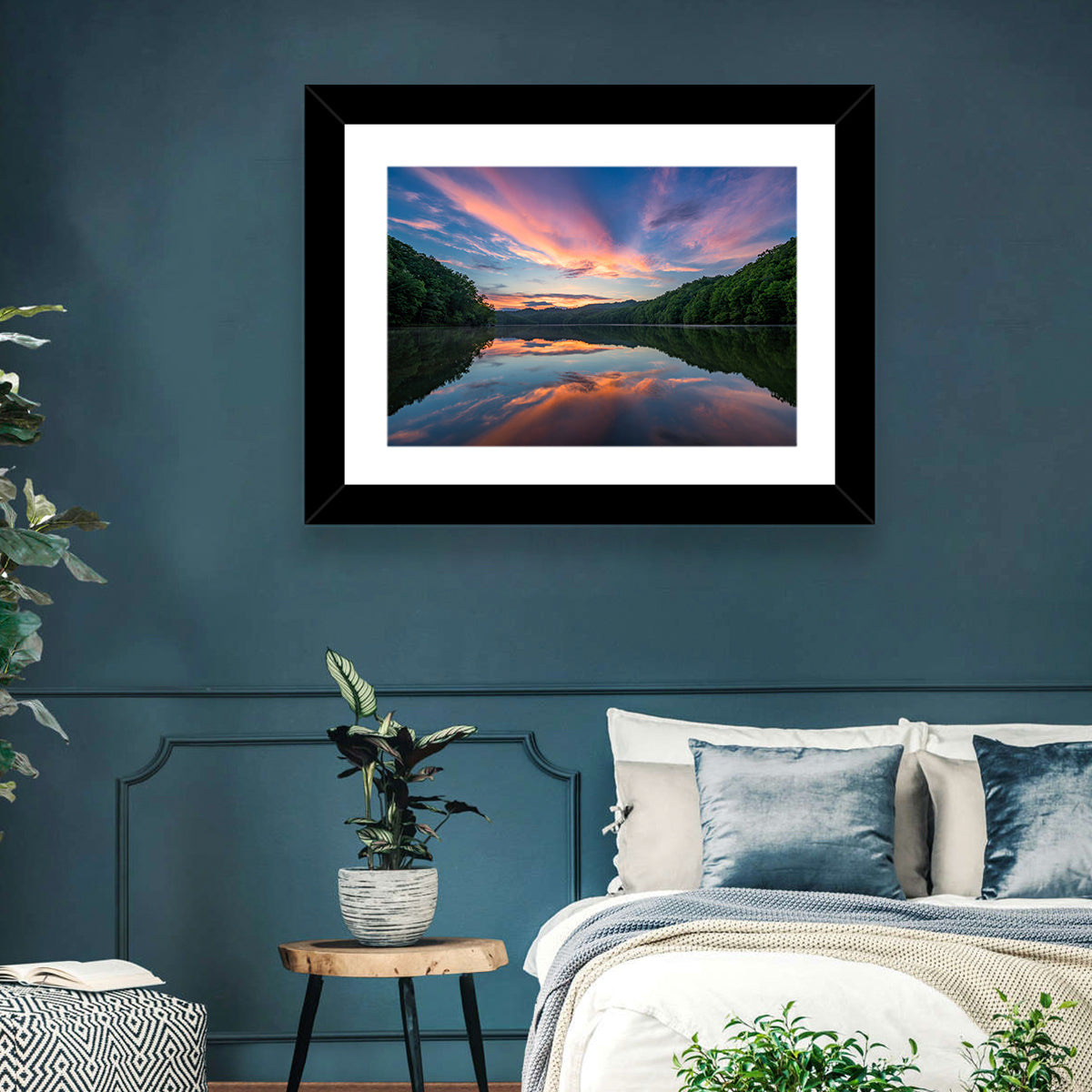 Appalachian Lake Sunset Wall Art in a room, landscape