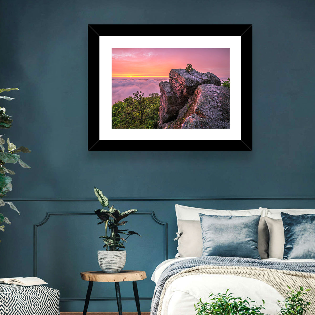 Pine Mountain Trail Sunset Over Cloud Sea Wall Art in a room, landscape