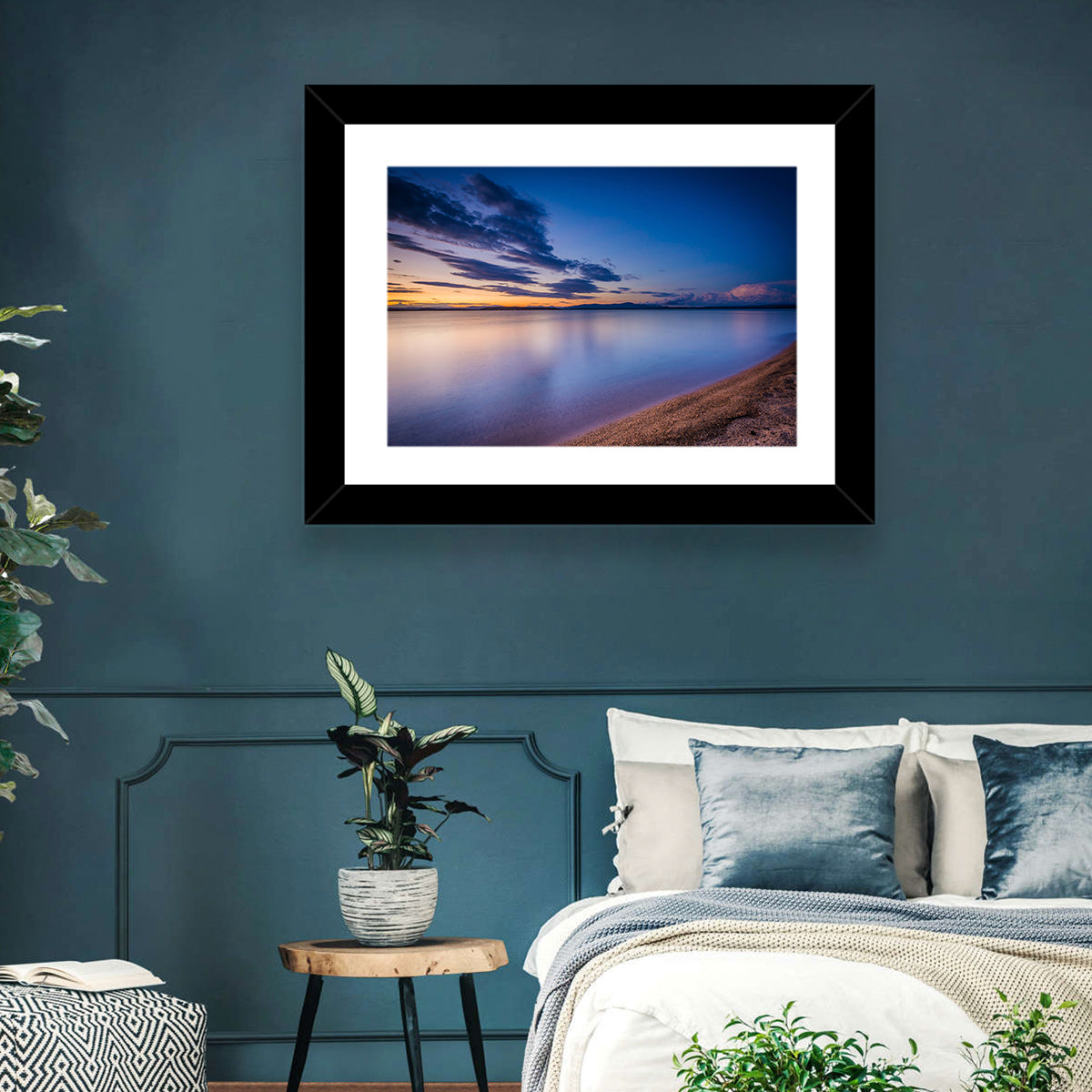 Lake Winnipesaukee Shoreline Sunset Wall Art in a room, landscape
