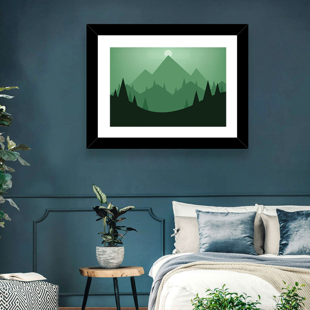 Geometric Mountain Sunset Illustration Wall Art