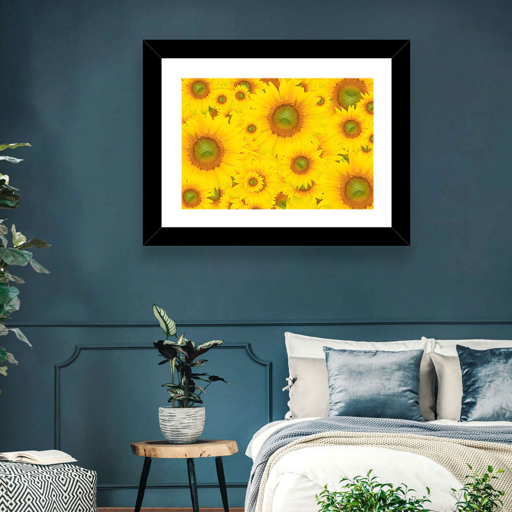 Sunflower Field Close-up in Yellow Wall Art