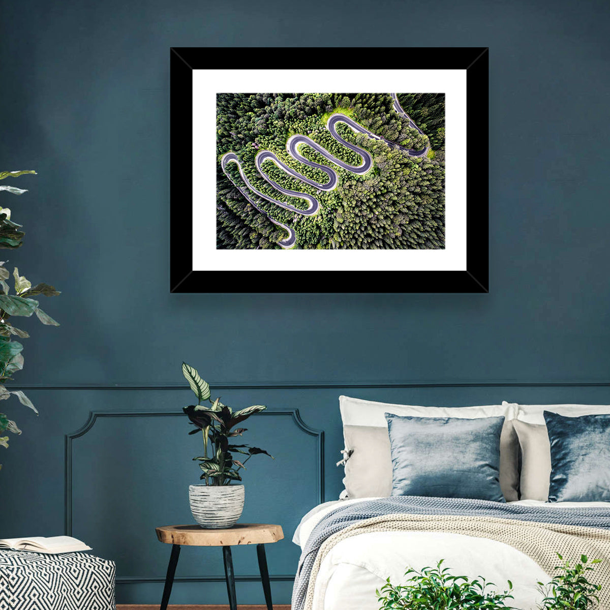 Serpentine Mountain Road Wall Art in a room, landscape