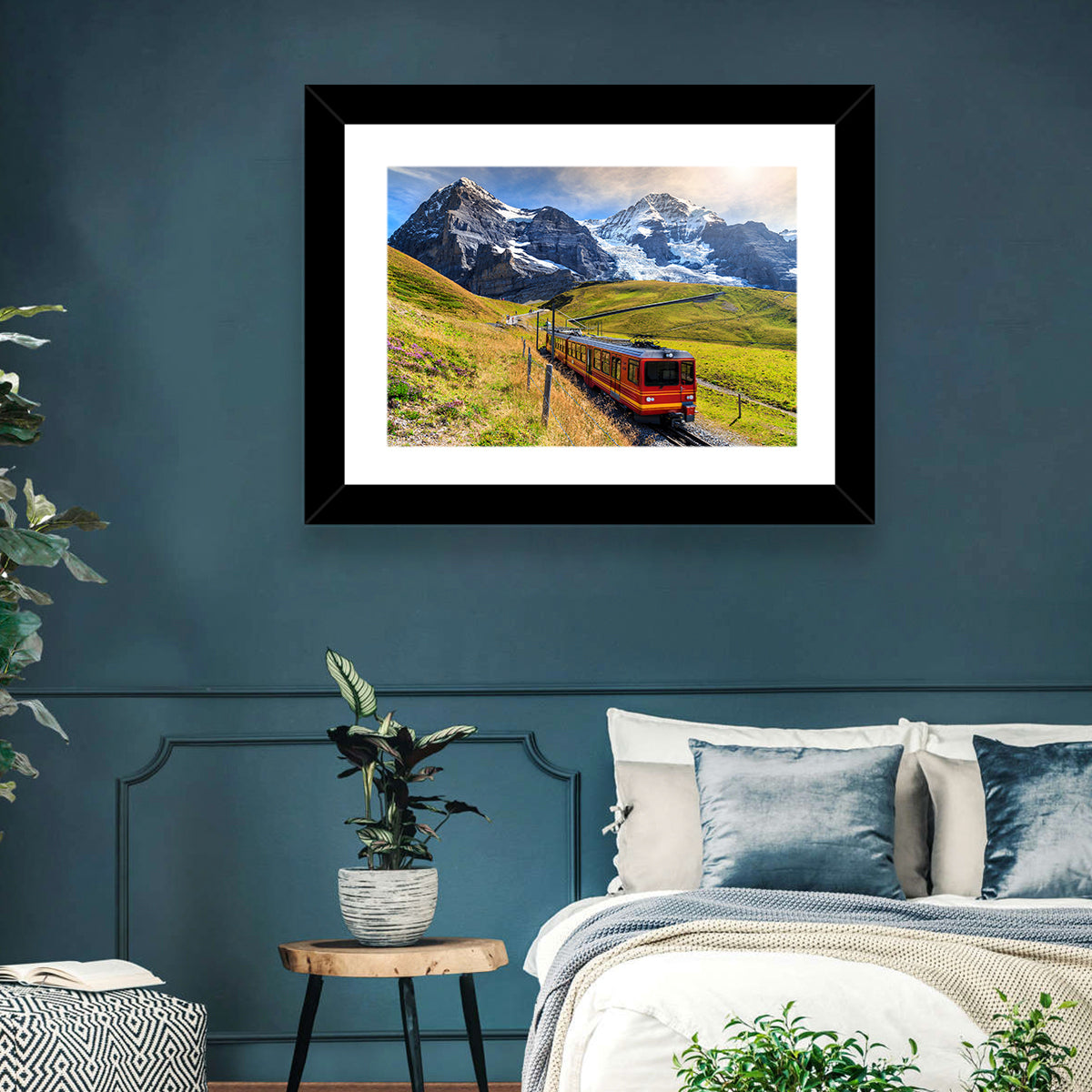 Red Alpine Train at Eiger Wall Art in a room, landscape
