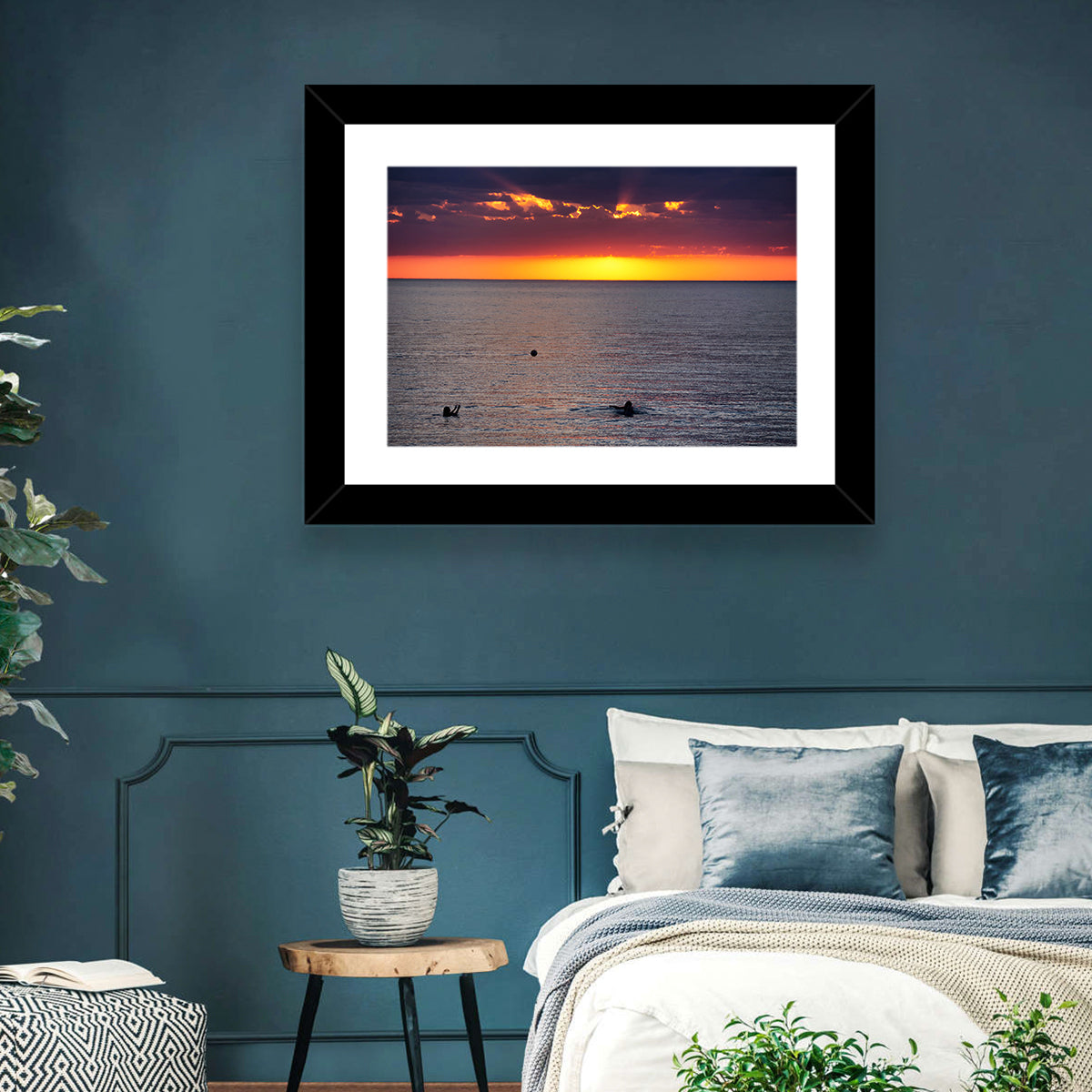 Balkhash Sunset Silhouettes Wall Art in a room, landscape
