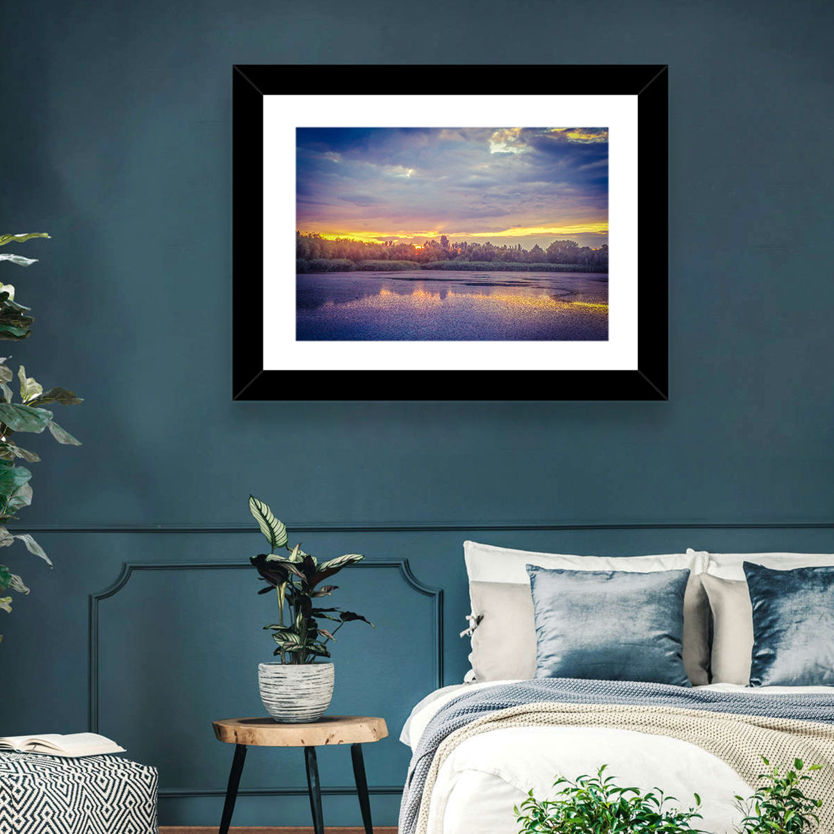 Danube Delta Golden Sunset Wall Art in a room, landscape