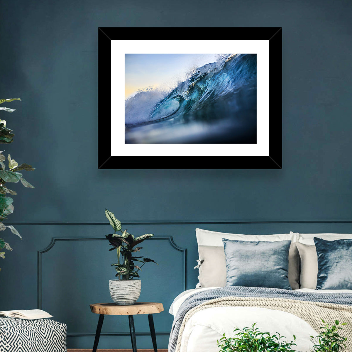 Golden Hour Barrel Wave Wall Art in a room, landscape