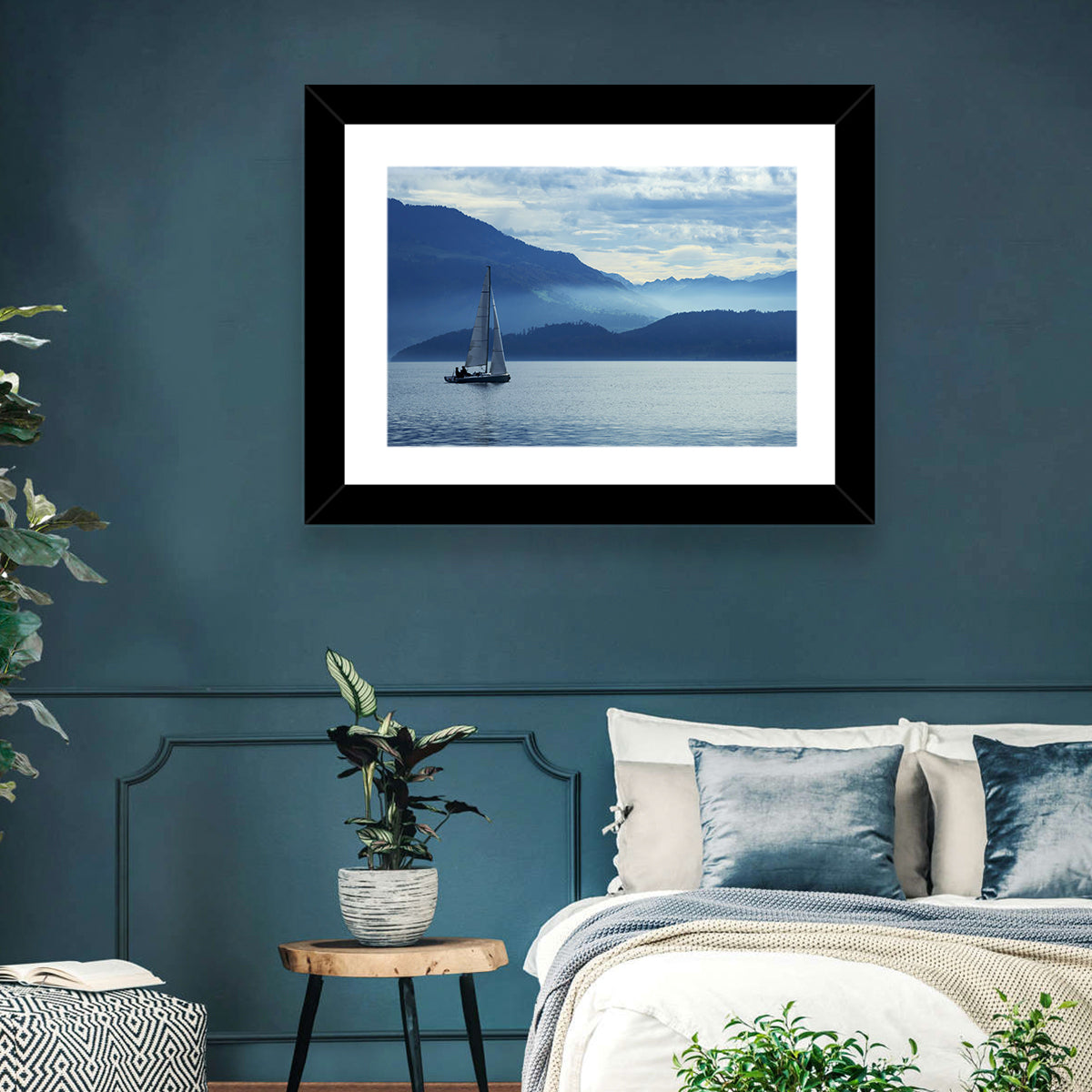 Lake Zug Sailing Wall Art in a room, landscape