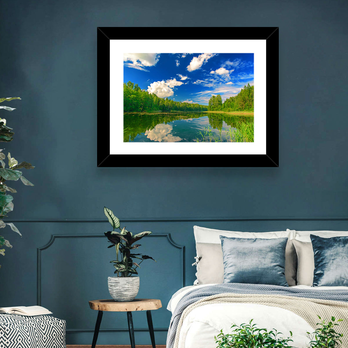 Kurtna Lake Reflection Wall Art in a room, landscape