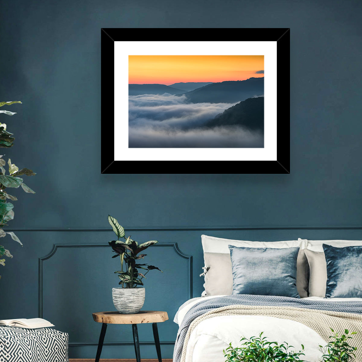 Foggy Mountains West Virginia Wall Art in a room, landscape