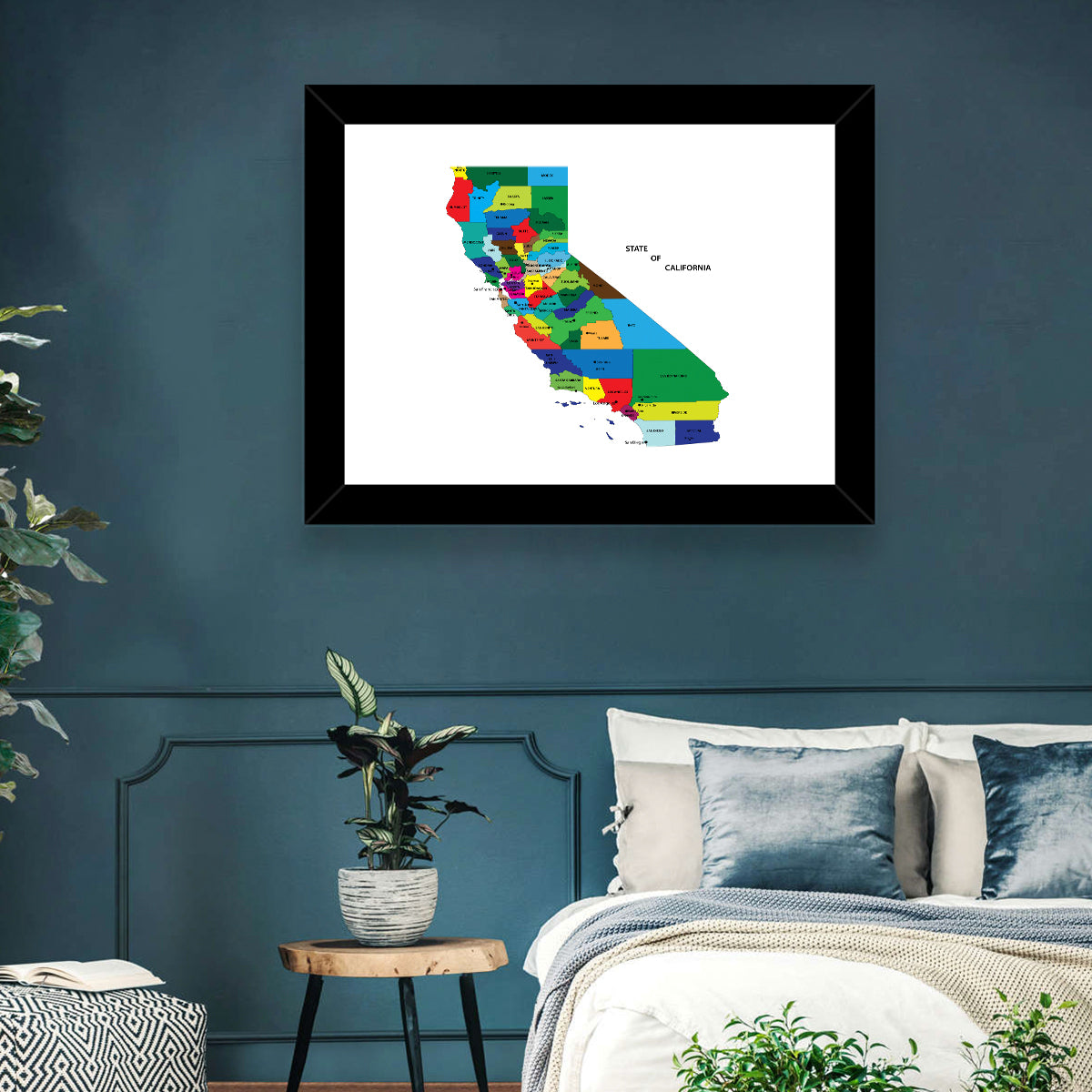 California Map with Colored Counties Wall Art in a room, landscape