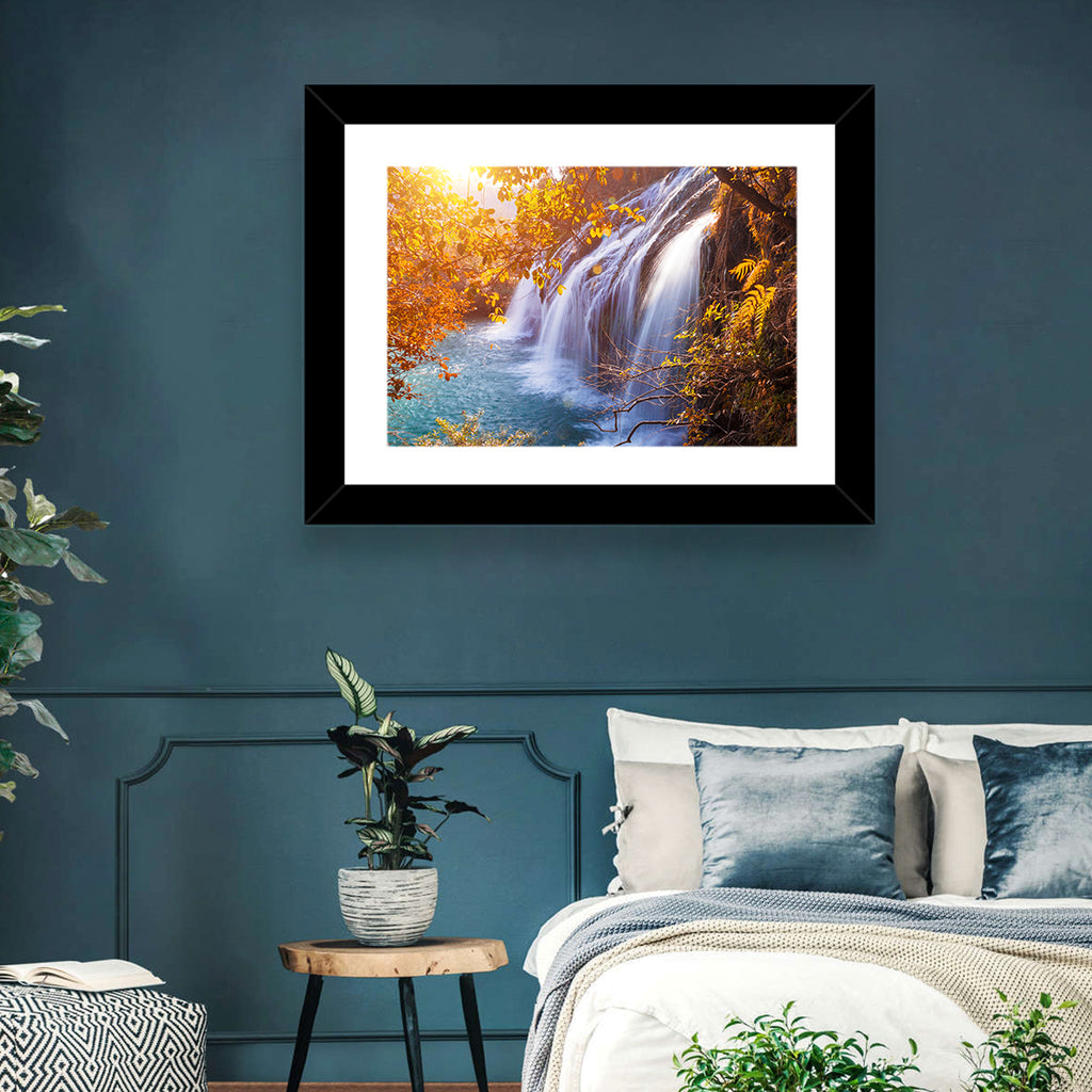 Golden Hour Waterfall in Autumn Forest Wall Art