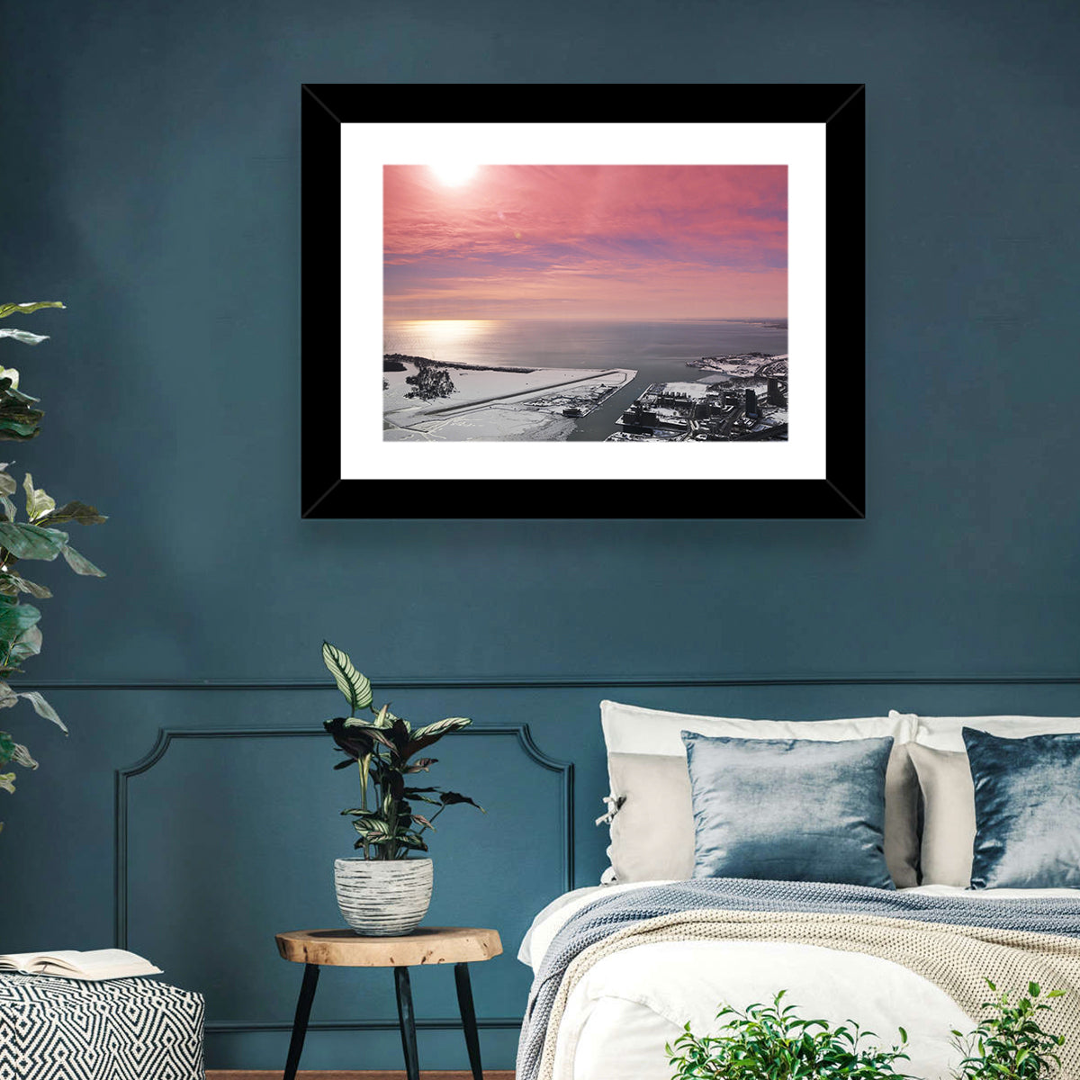 Lake Ontario Winter Skyline Wall Art in a room, landscape