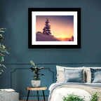 Snowy Sunset with Conifer Wall Art