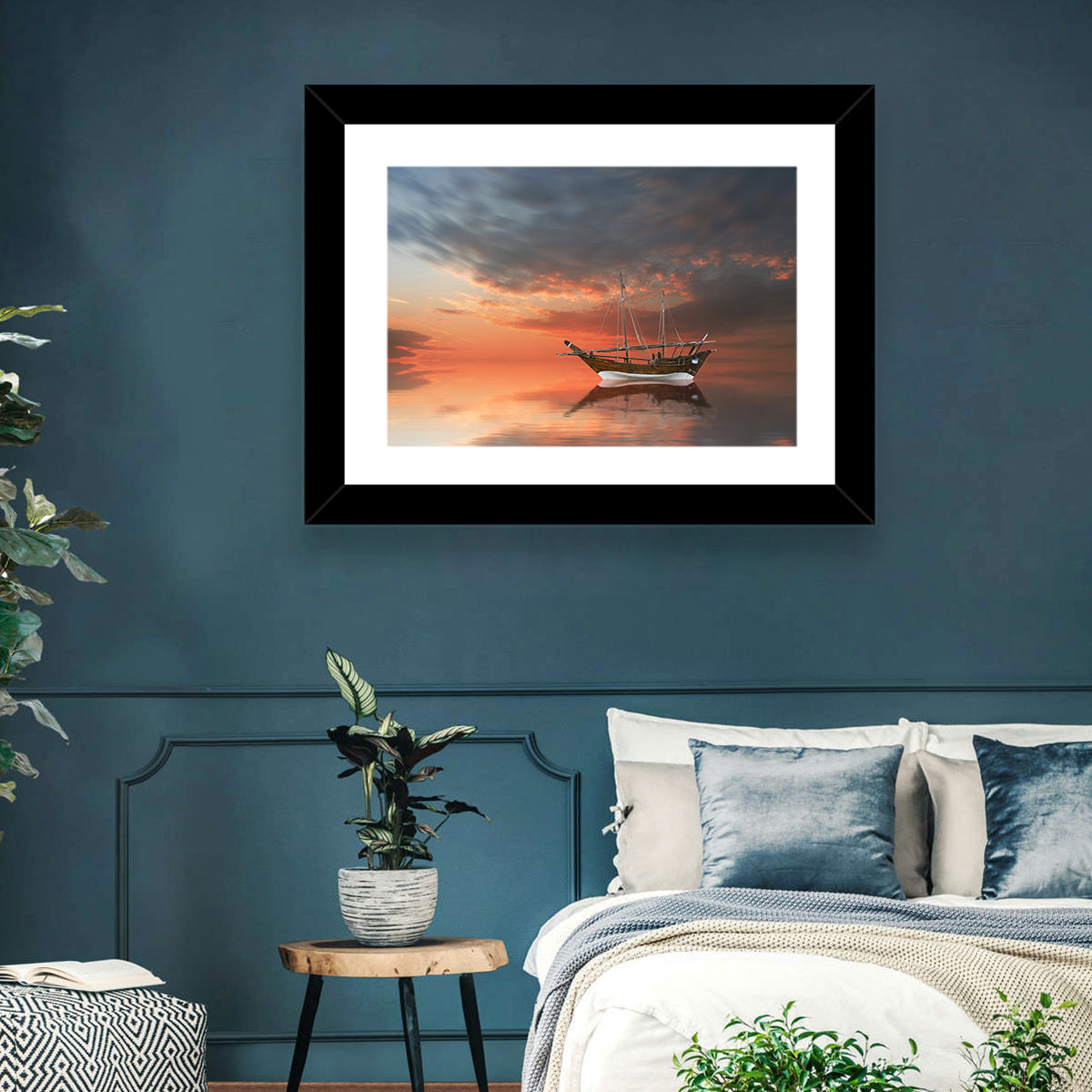 Dhow at Sunset Wall Art in a room, landscape