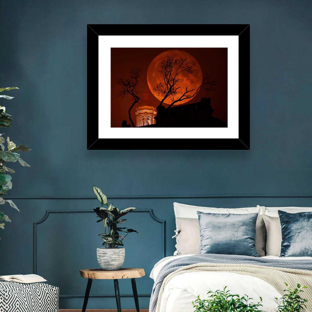 Haunted Supermoon Over Church Spire Wall Art