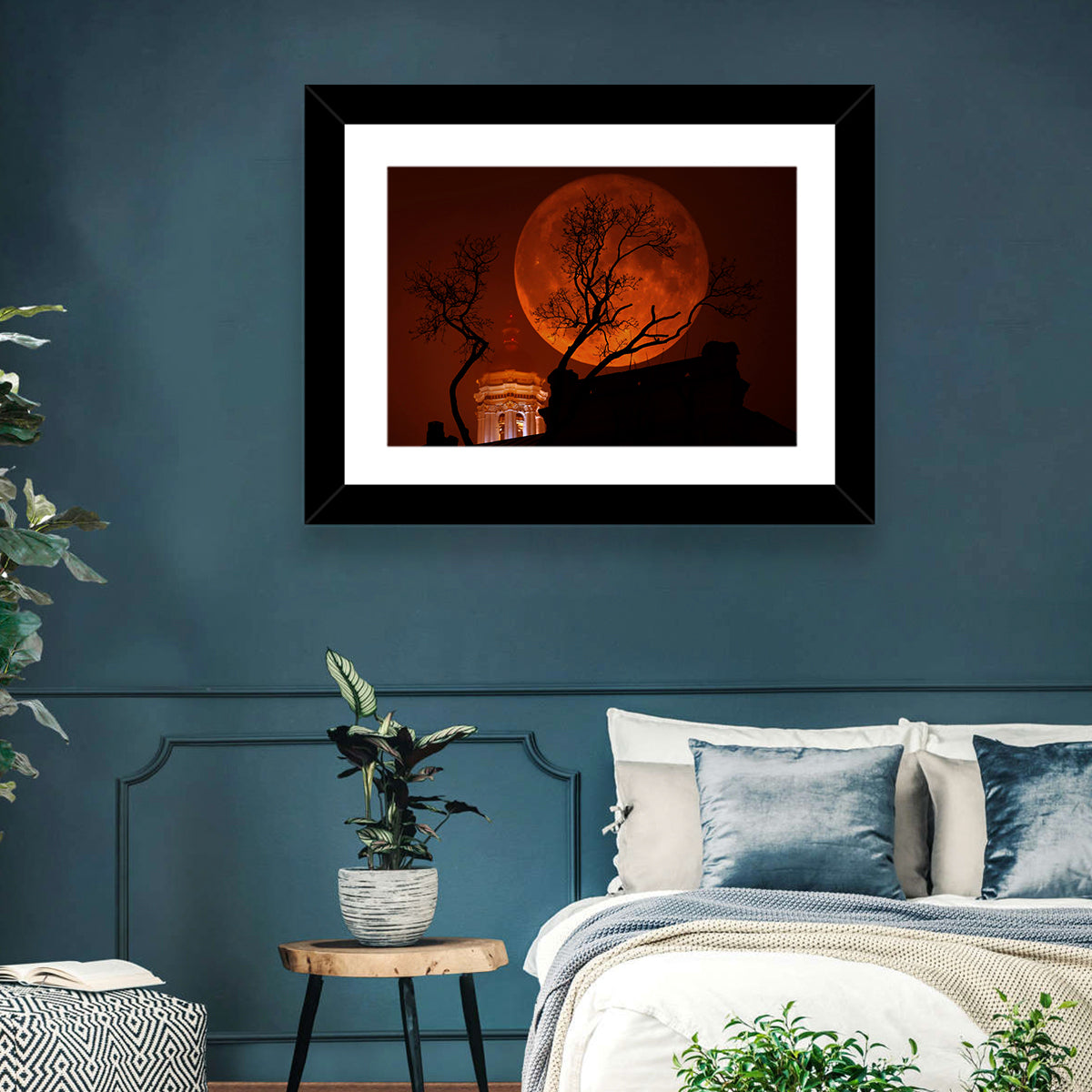 Haunted Supermoon Over Church Spire Wall Art