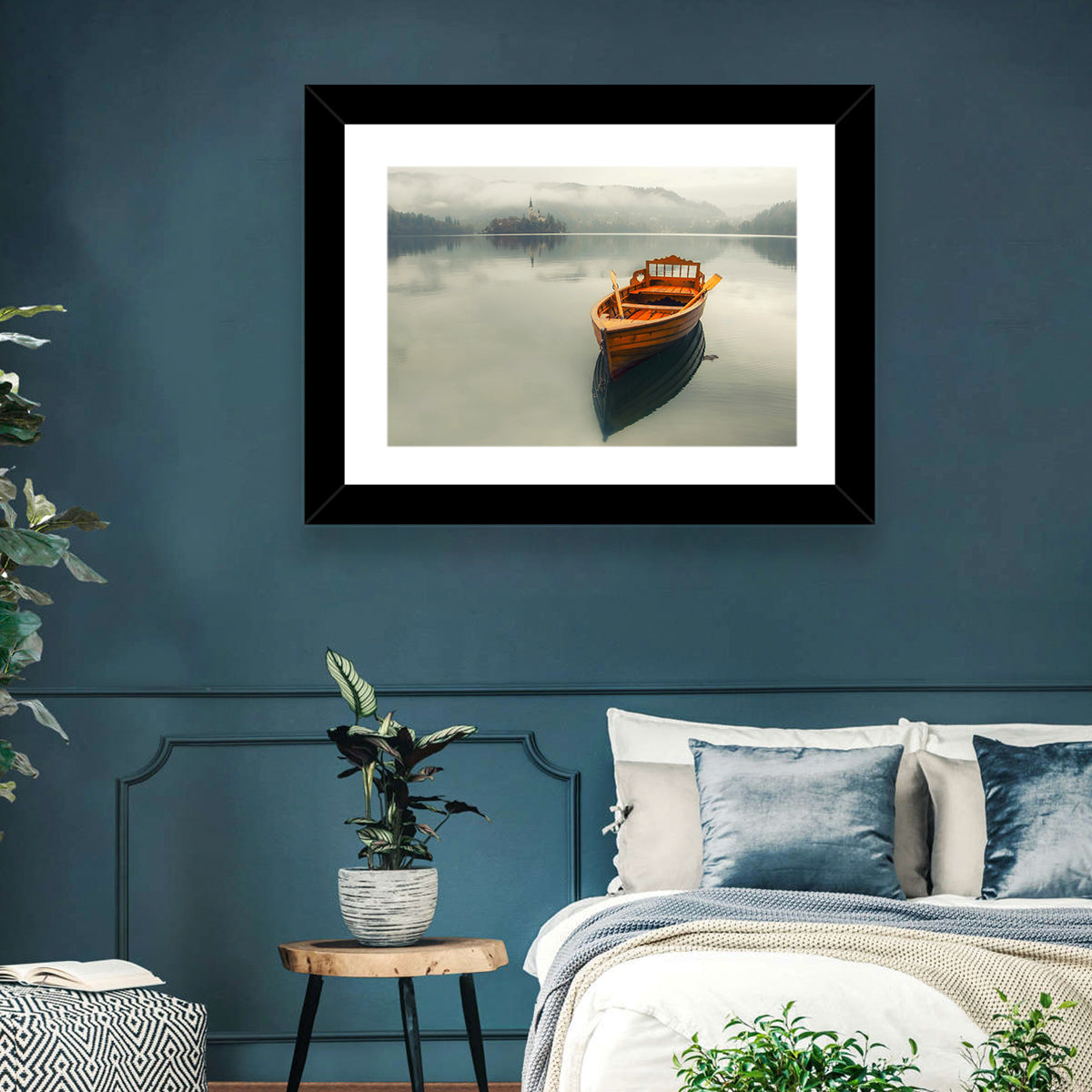 Wooden Boat on Misty Lake Bled Wall Art