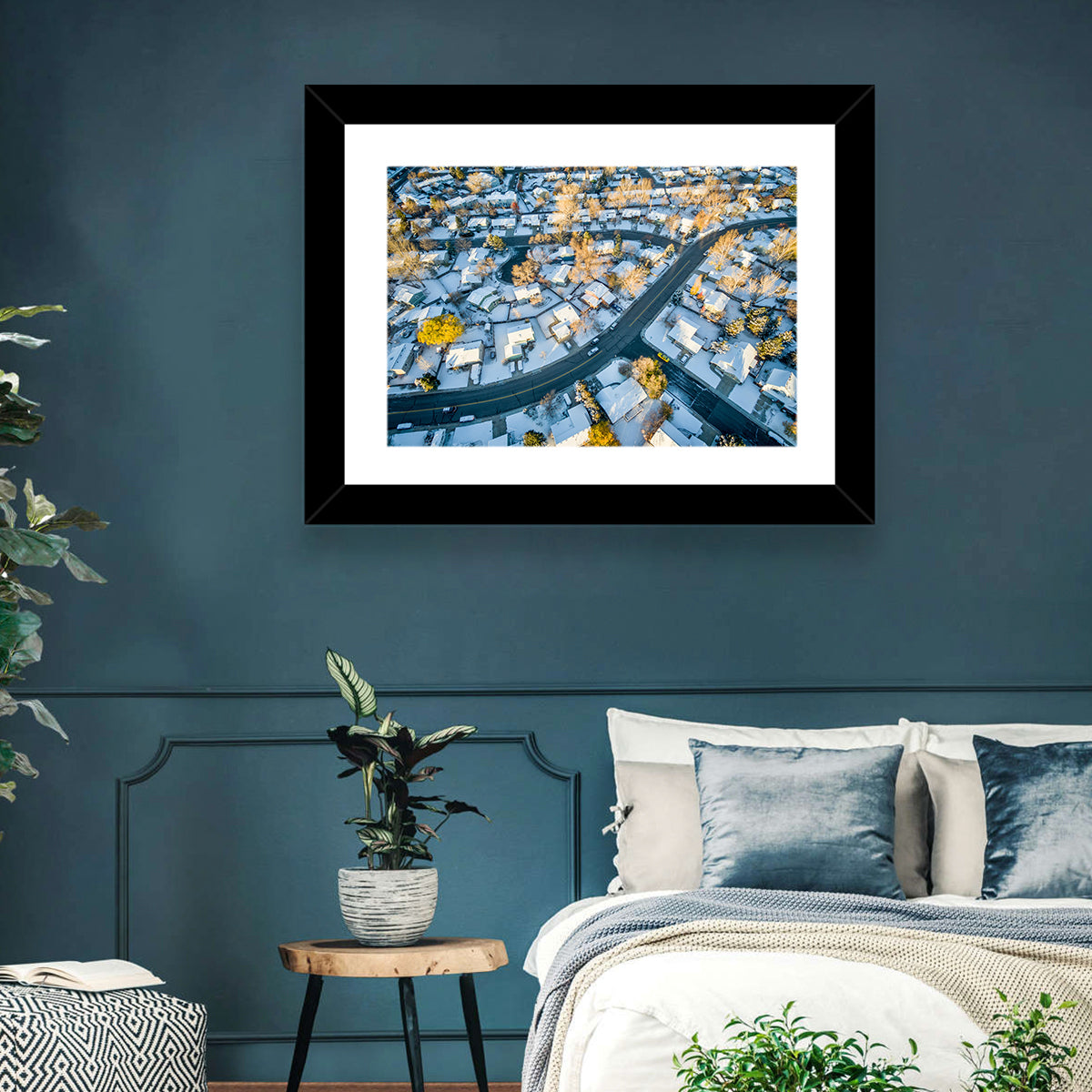 Snowy Fort Collins Neighborhood Aerial Wall Art in a room, landscape