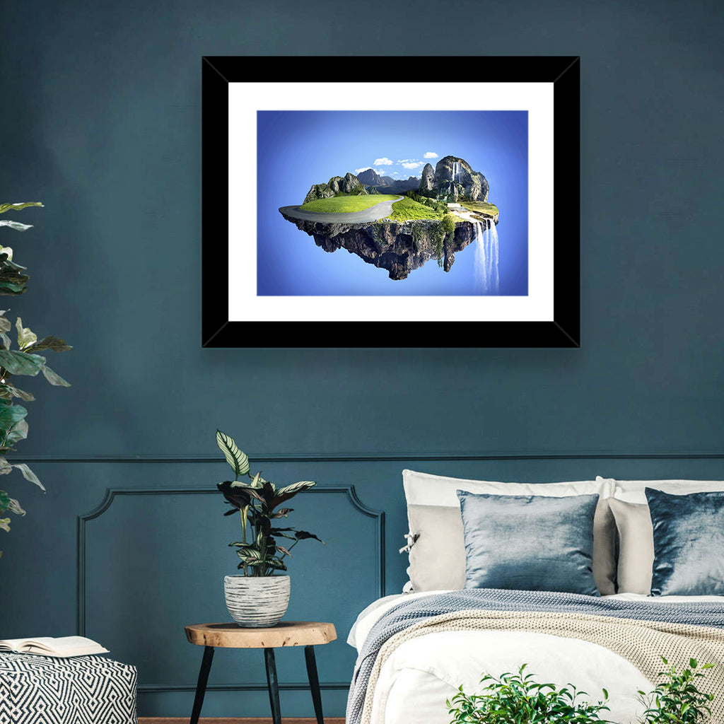 Surreal Floating Island with Waterfalls Wall Art