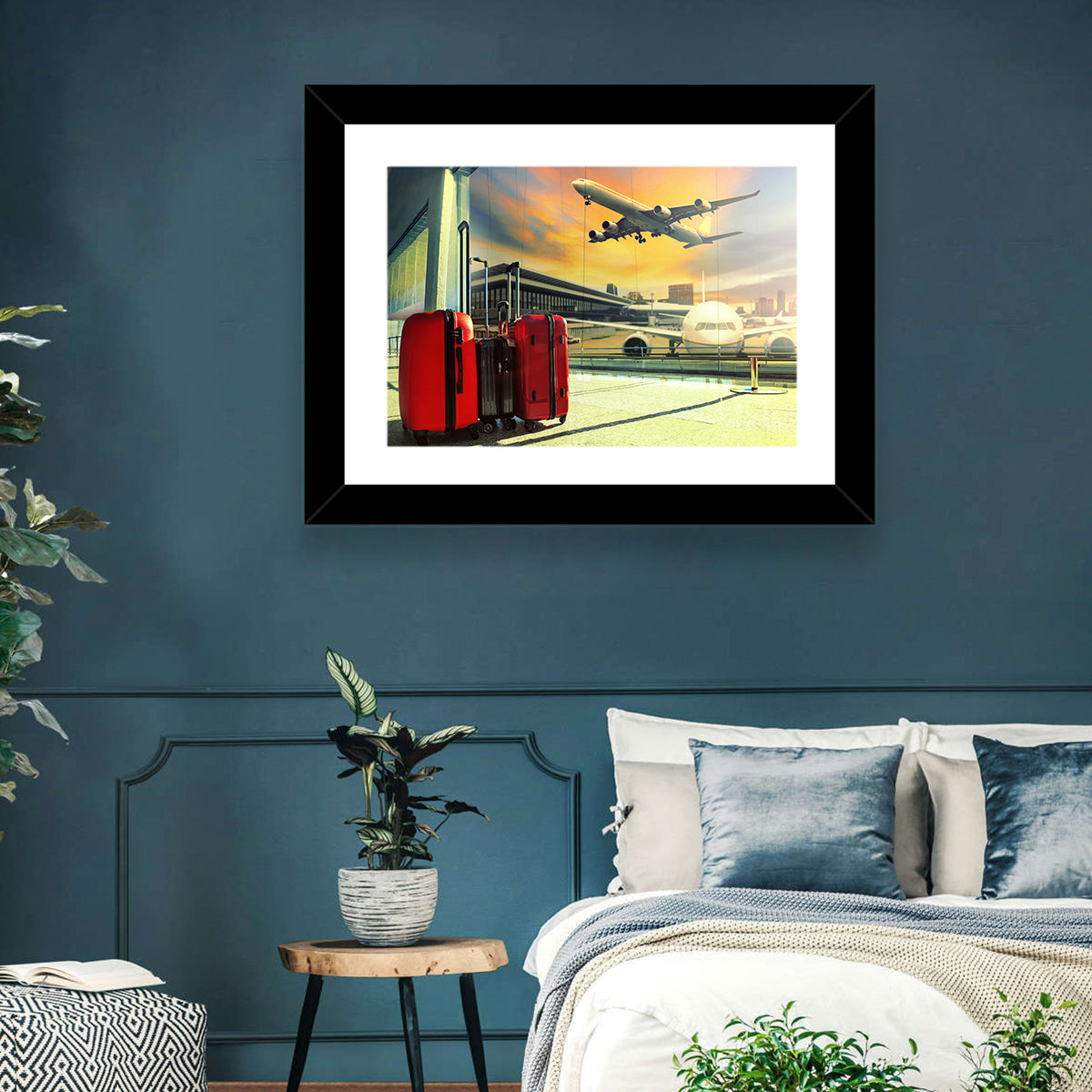 Suitcases at the Airport Window Wall Art in a room, landscape
