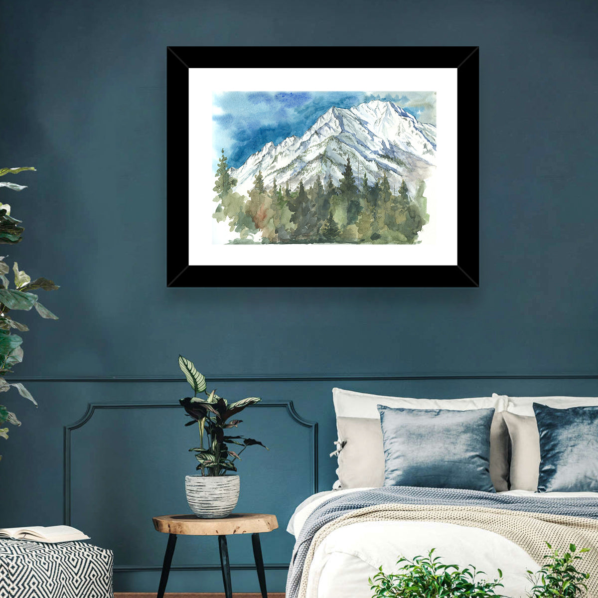 Snowy Mountain Watercolor Wall Art