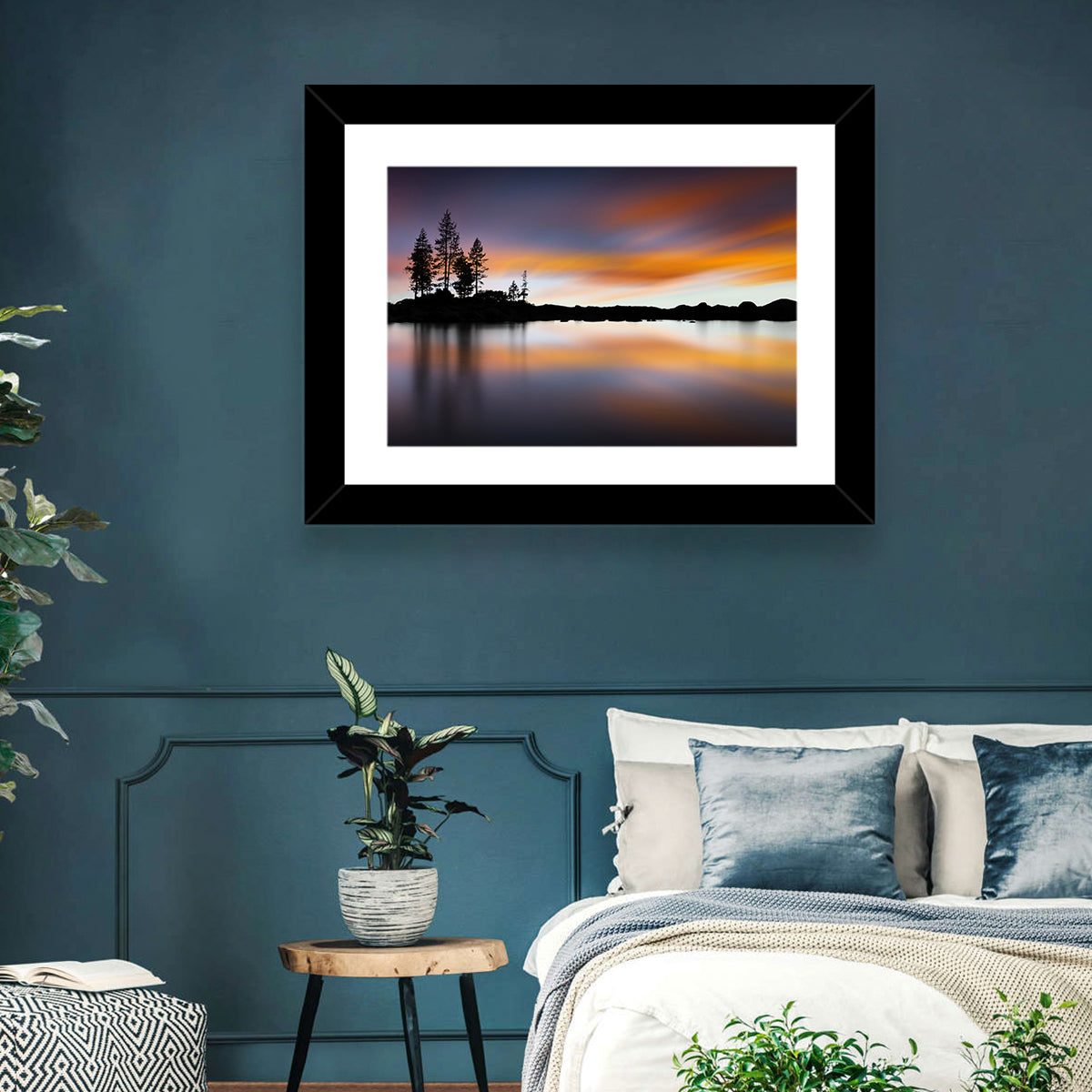 Lake Tahoe Golden Hour Reflection Wall Art in a room, landscape