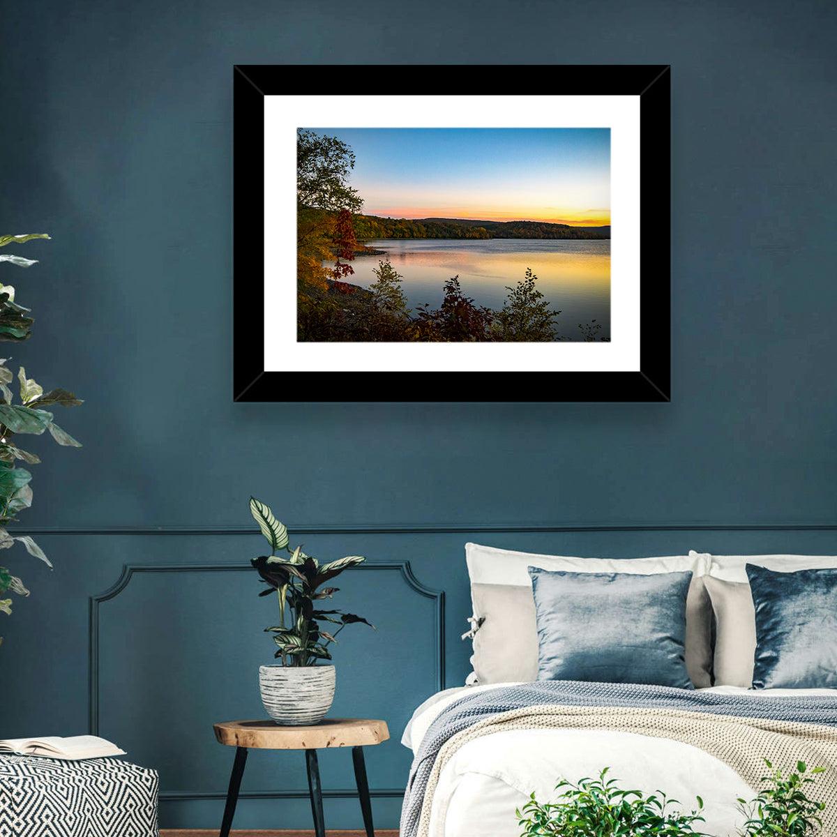Lake Scranton Sunset Wall Art in a room, landscape