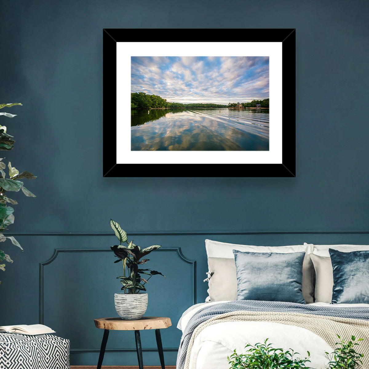 Cloudy Lake Norman Landscape Wall Art in a room, landscape