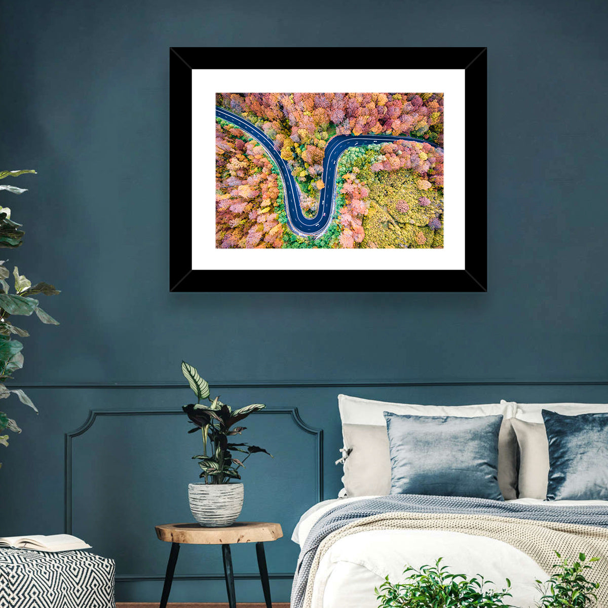 Winding Forest Road Wall Art in a room, landscape