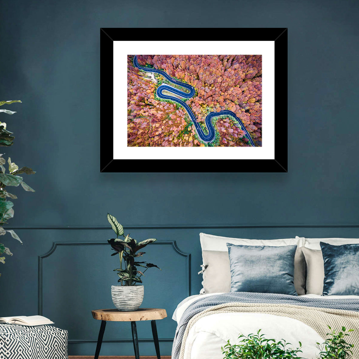 Serpentine Autumn Road Wall Art in a room, landscape