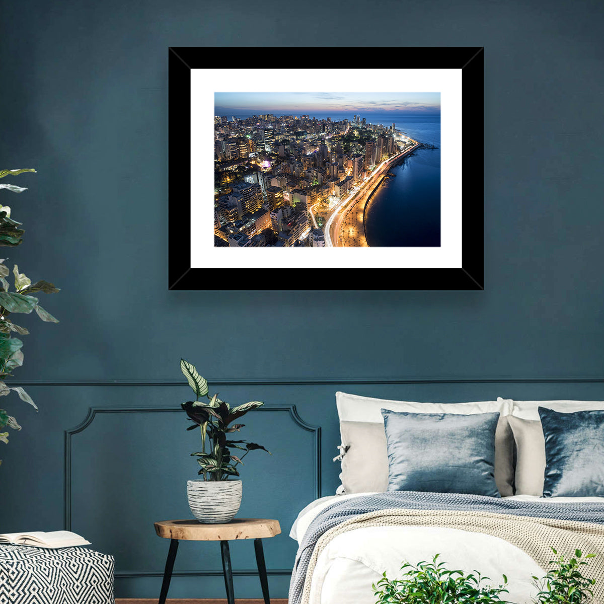 Beirut Corniche at Dusk Wall Art in a room, landscape