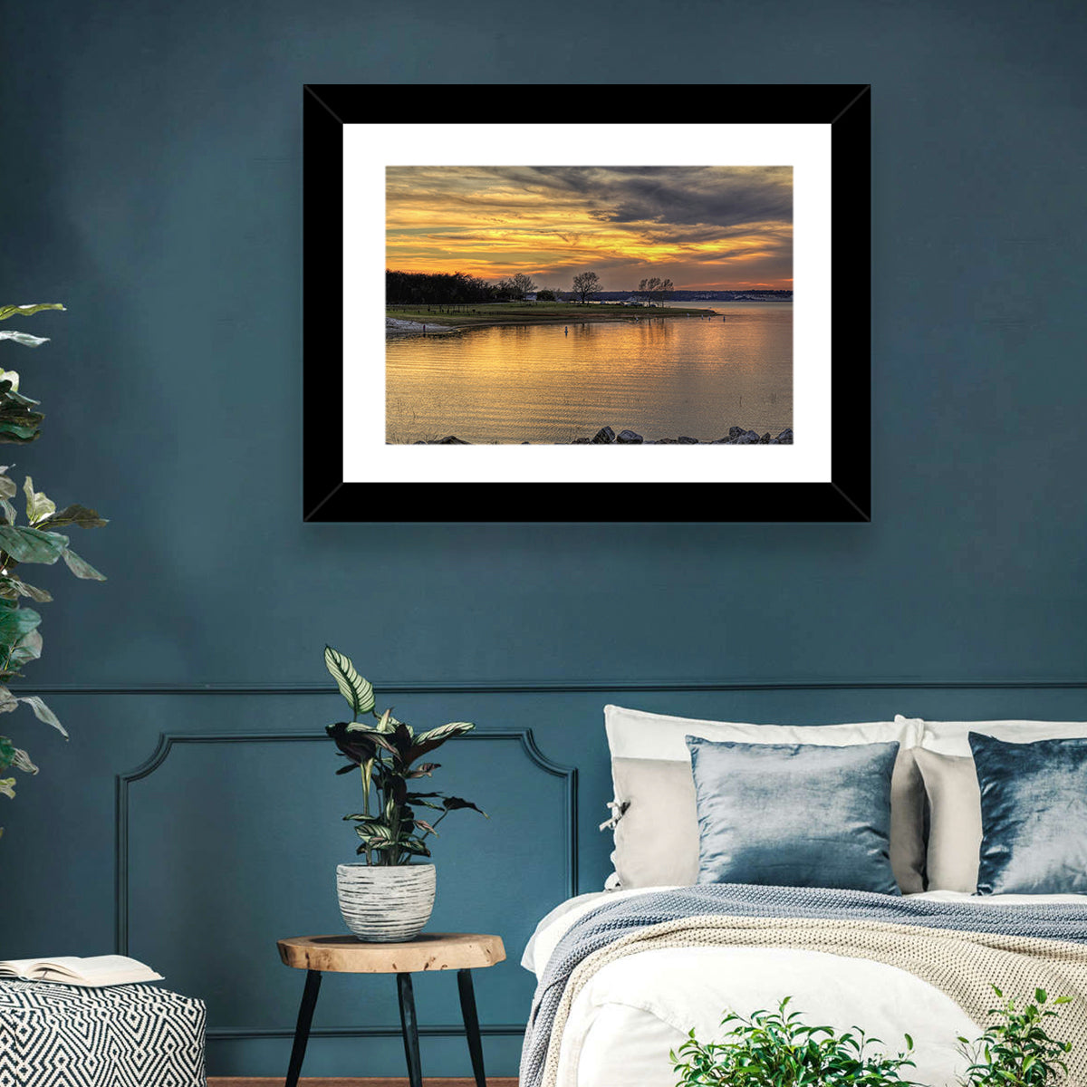 Lake Whitney Sunset Wall Art in a room, landscape