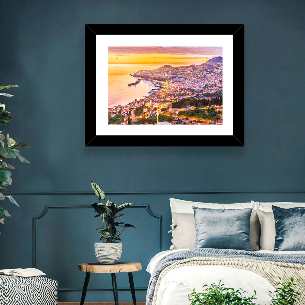 Funchal Harbor at Golden Hour Wall Art in a room, landscape