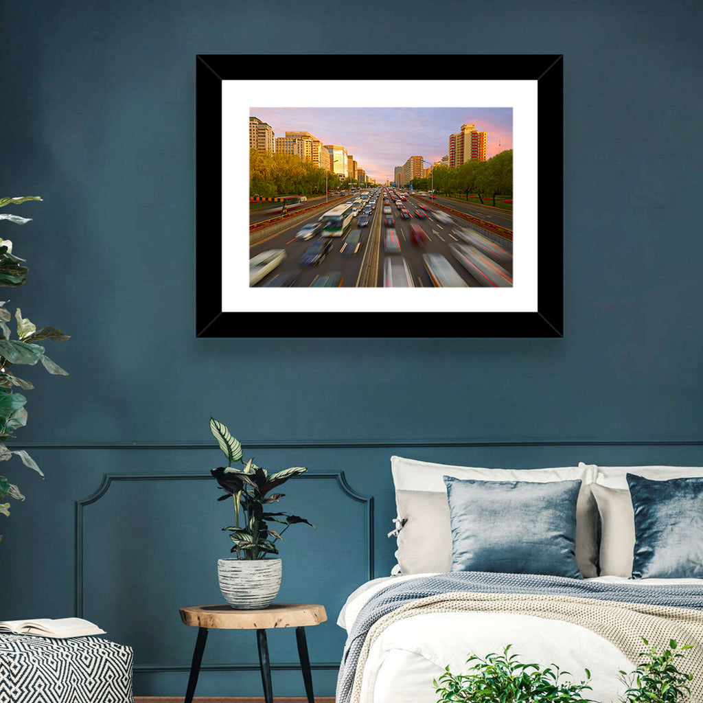 Beijing Sunset Traffic Streaks Wall Art