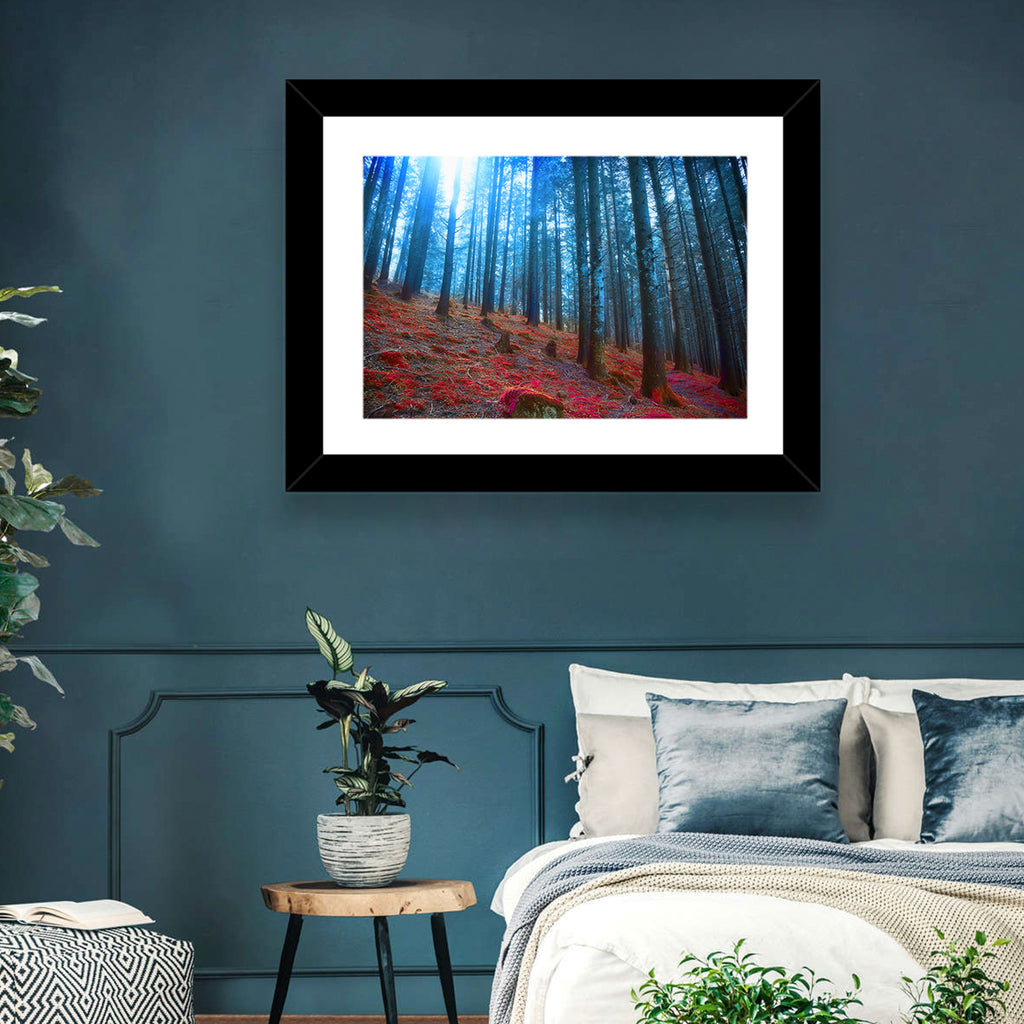 Enchanted Red Moss Forest Wall Art