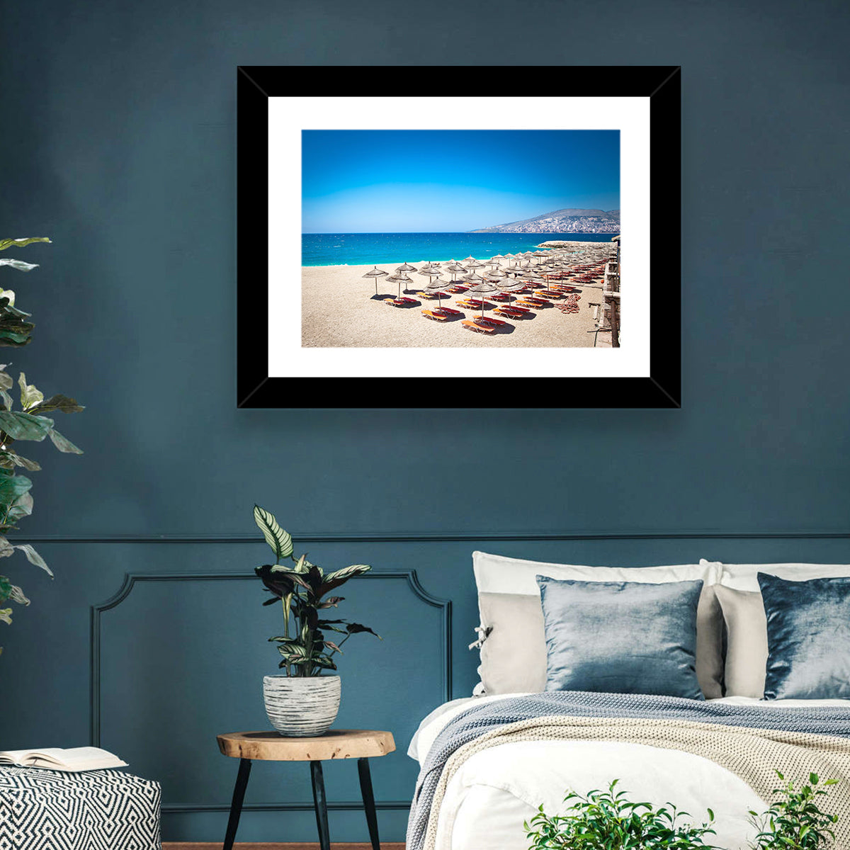 Mango Beach Umbrellas Wall Art in a room, landscape