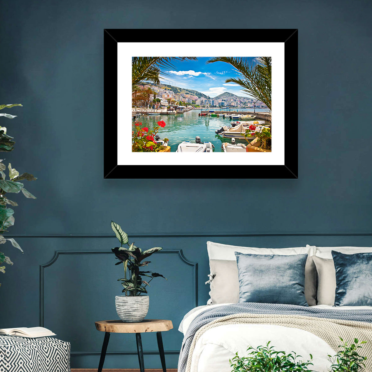 Saranda Harbor View Wall Art in a room, landscape