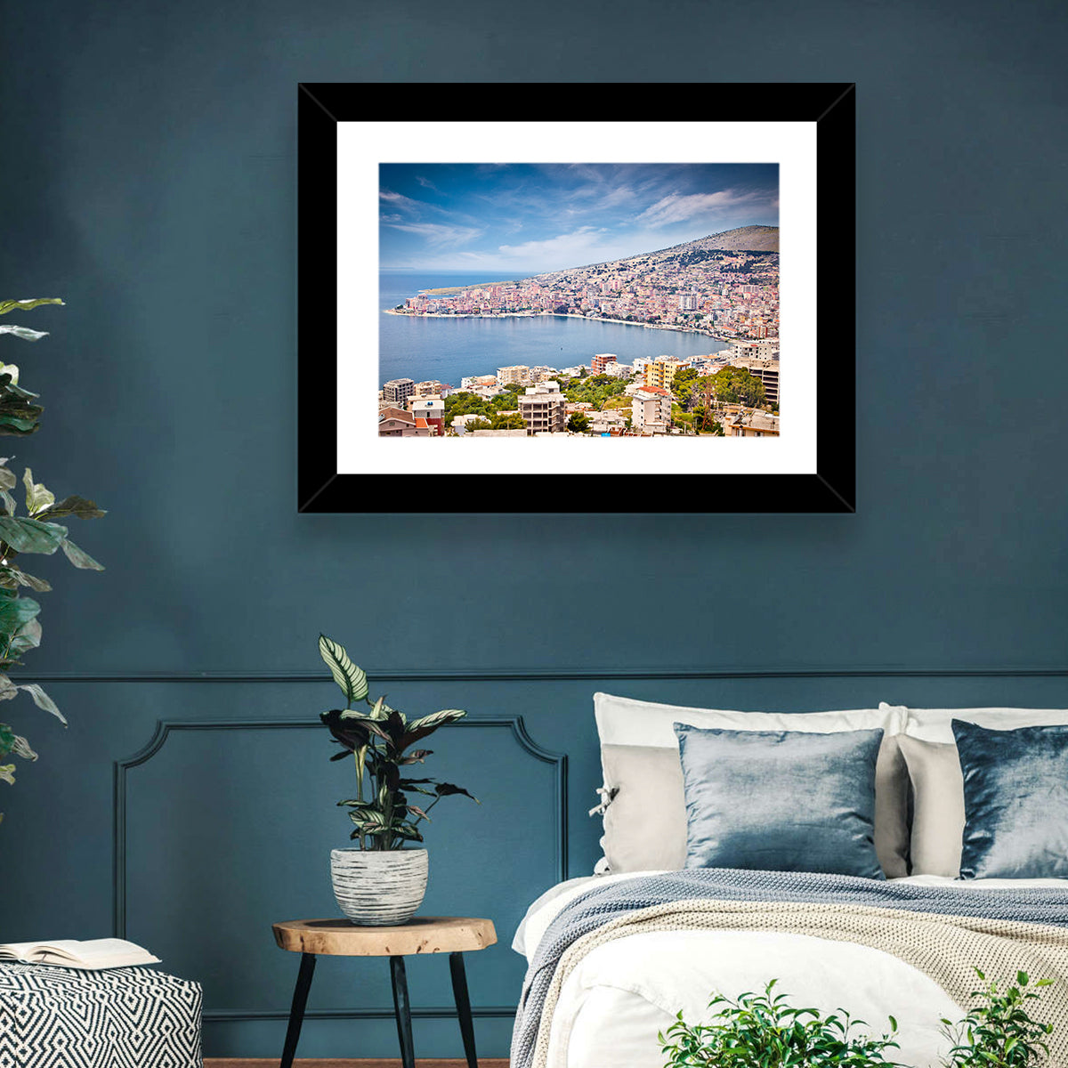 Saranda Bay Cityscape Wall Art in a room, landscape
