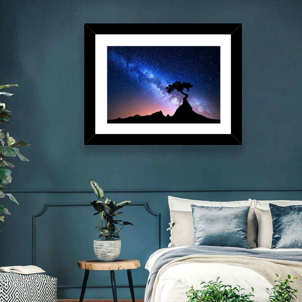 Milky Way Over Mountain Ridge Wall Art in a room, landscape