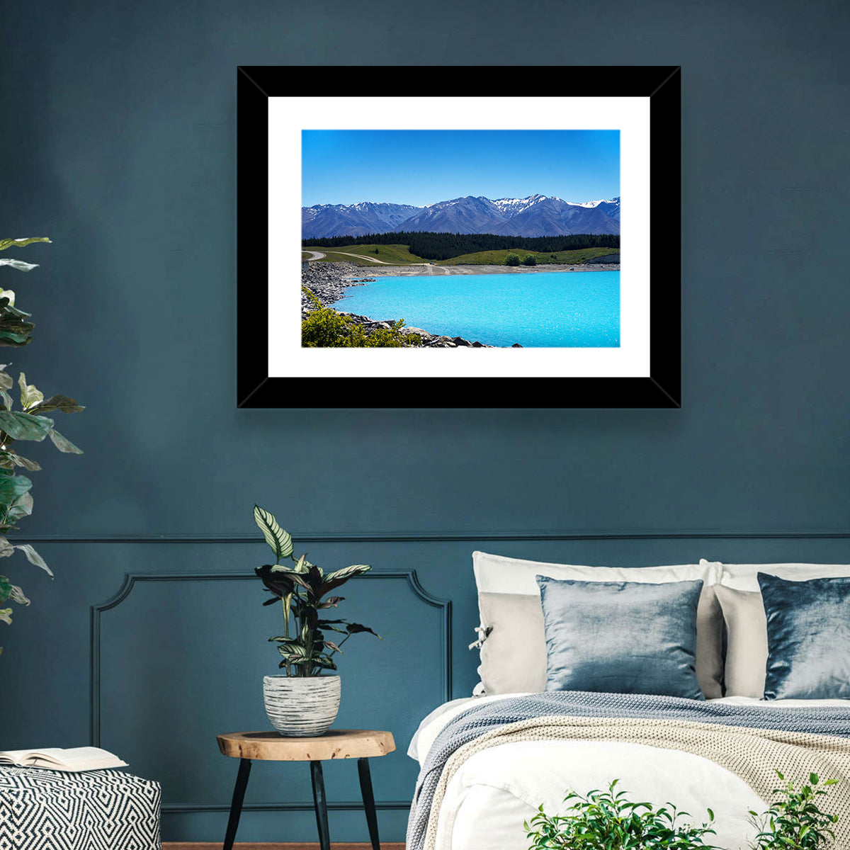Lake Pukaki Turquoise View Wall Art in a room, landscape