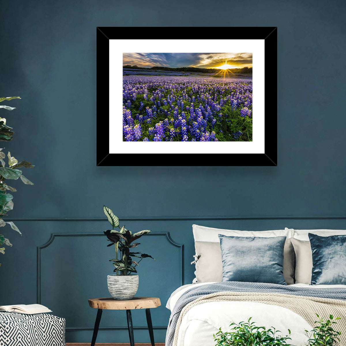 Texas Bluebonnet Field at Sunset Wall Art in a room, landscape