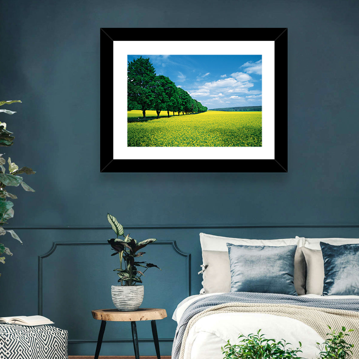 Spring Field of Yellow Flowers Wall Art in a room, landscape