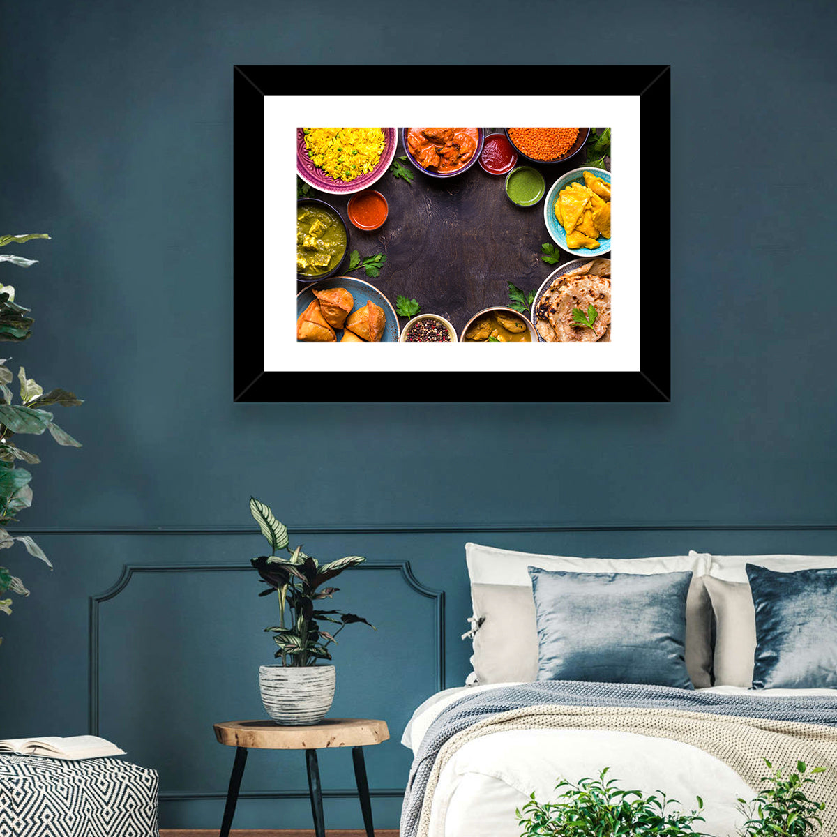 Indian Feast Flat-lay Wall Art in a room, landscape