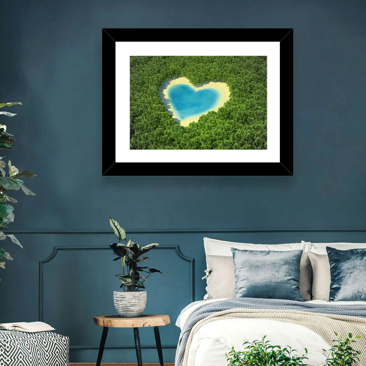 Heart-shaped Pond Aerial View Wall Art in a room, landscape