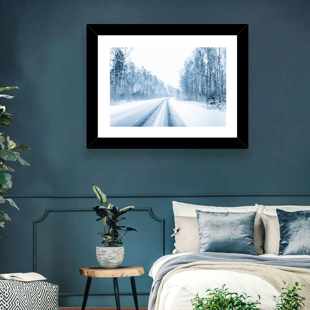 Tire Tracks on Snowy Road Wall Art