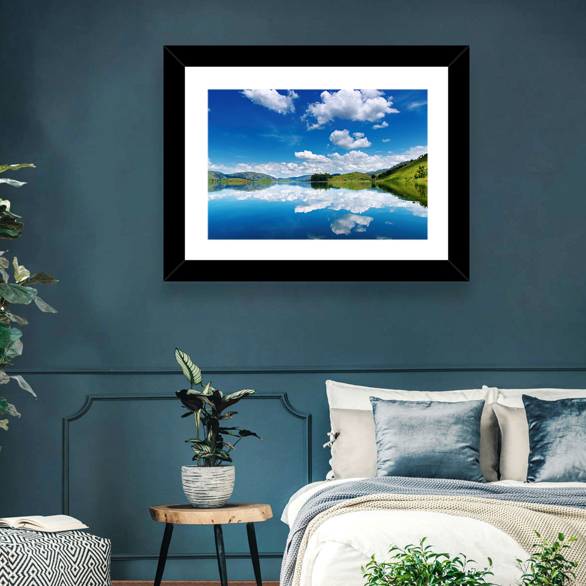 Bunyonyi Lake Reflection Wall Art in a room, landscape