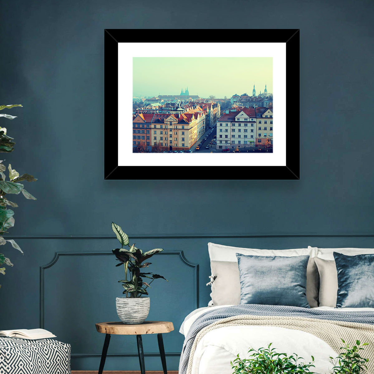 Prague Rooftops with St. Vitus Cathedral Wall Art in a room, landscape