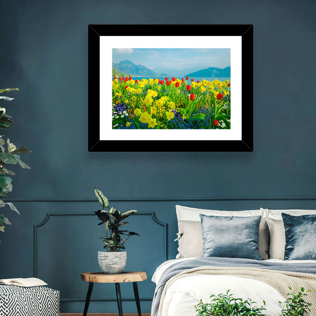 Lake Lucerne Daffodils Wall Art in a room, landscape