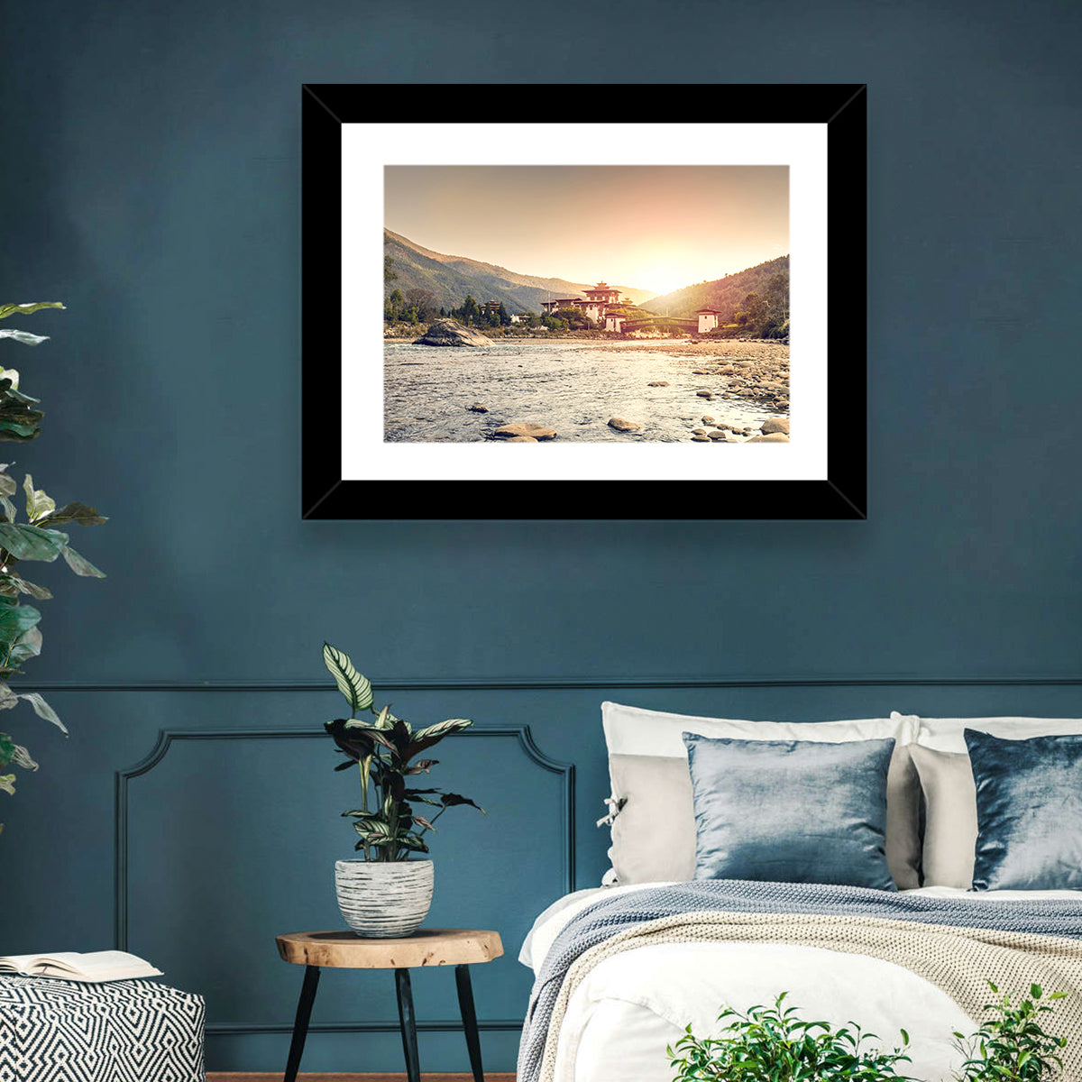 Punakha Dzong at Golden Hour Wall Art in a room, landscape